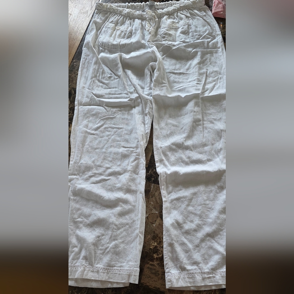 Style Me Womens White Part Linen Pants Size 18